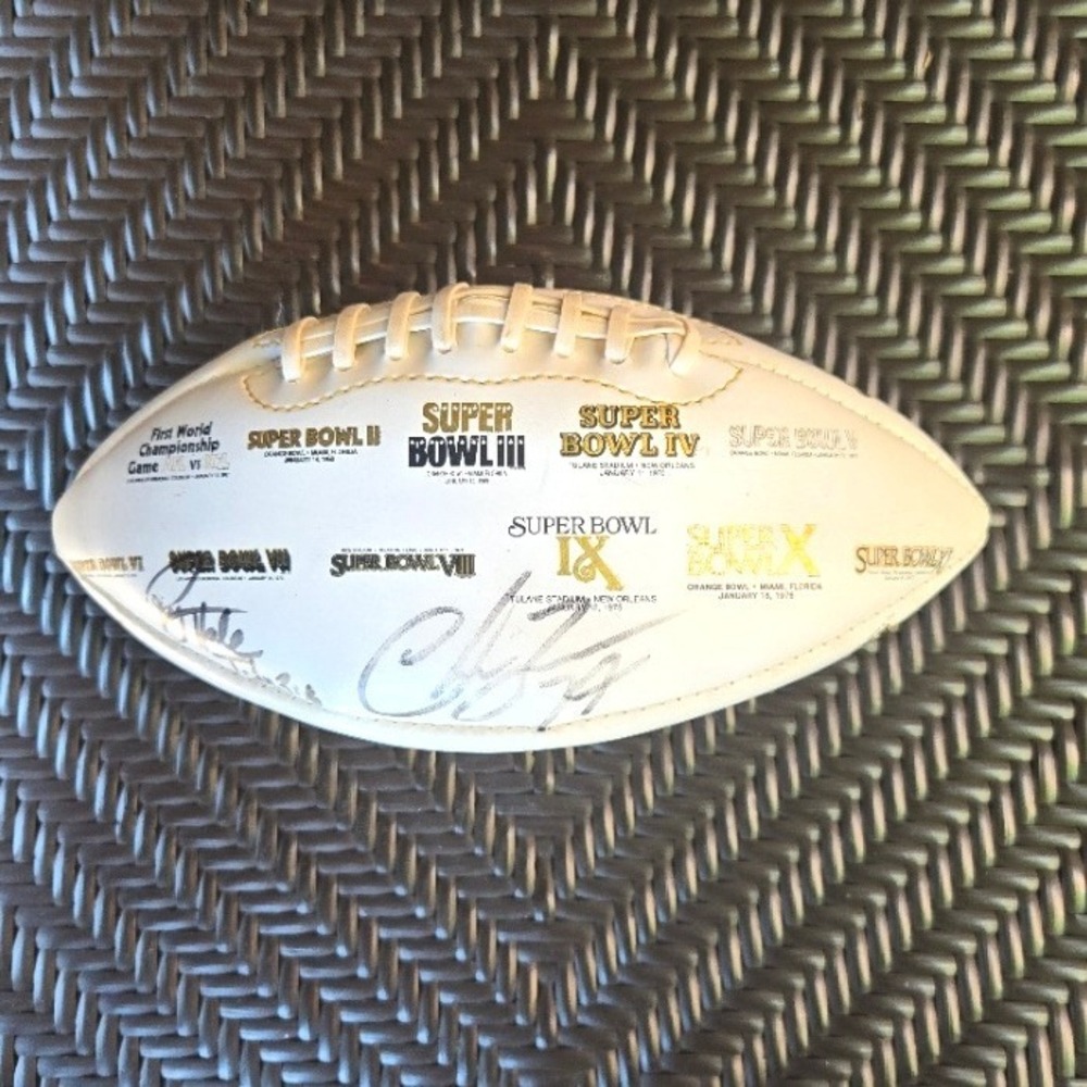 Autographed Super Bowl I-XXXIV Commemorative Football. No COA.